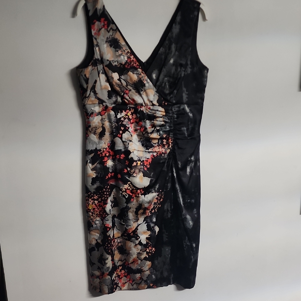Donna Ricco Black and Multicolor Asymmetrical Dress